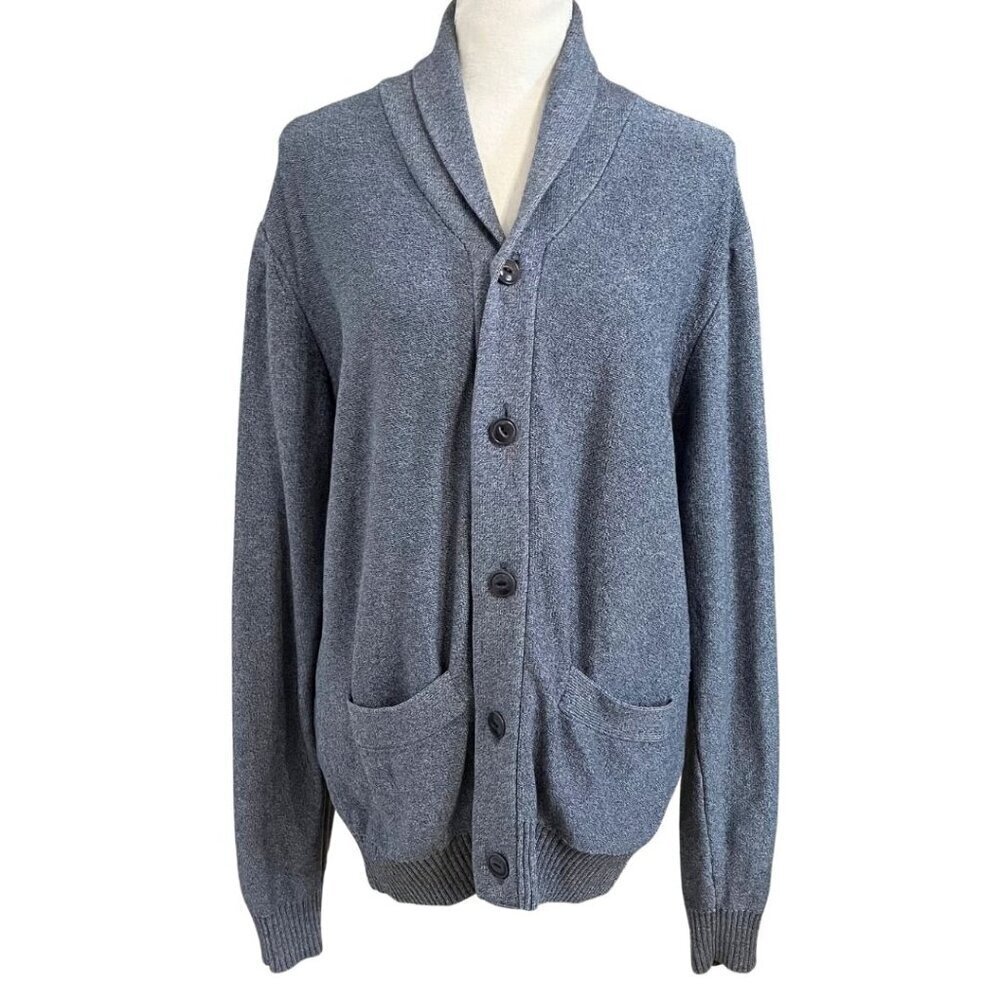 AIGLE MEN'S GREY 100% COTTON SHAWL LAPEL CARDIGAN - L